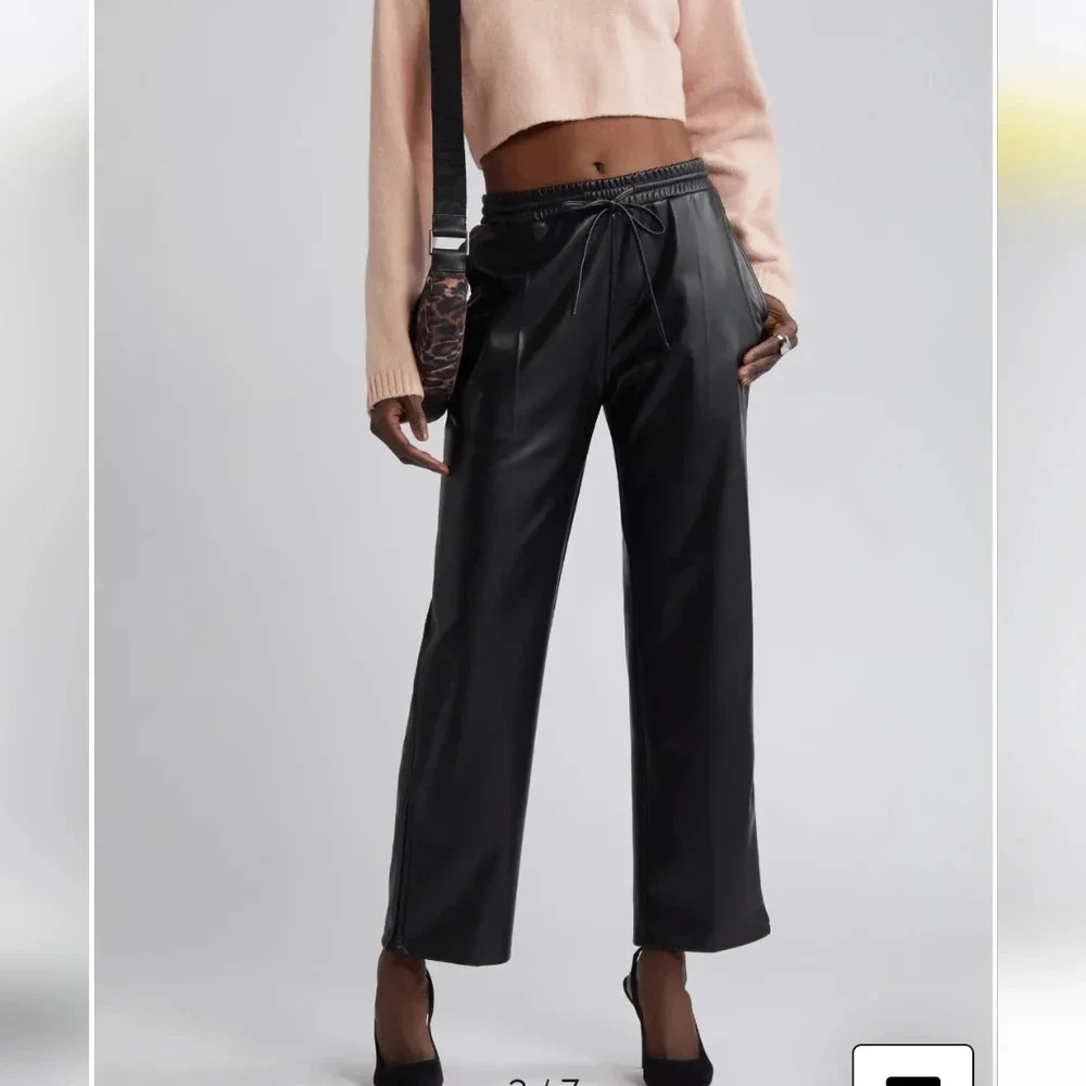 NWT XXS Ladies Open Edit Faux‎ Leather Drawstring Pants With Pockets